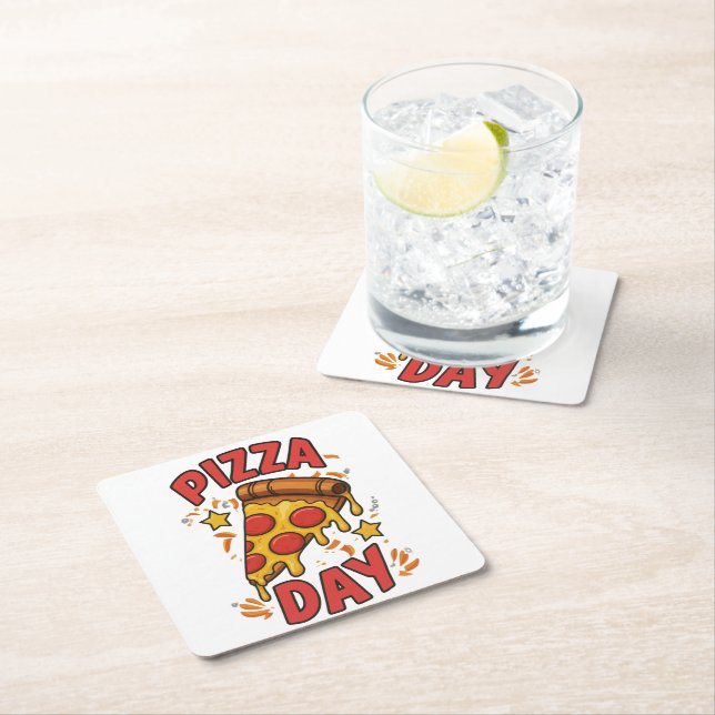 Posavasos Cuadrado De Papel Día de la Pizza - Diseño divertido de Pepperoni Pi (In situ)