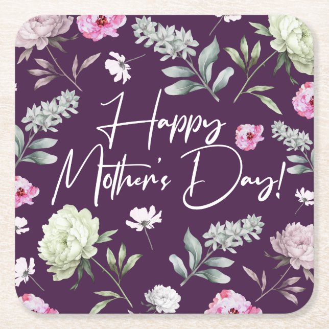 Posavasos Cuadrado De Papel Día de las madres florales (Anverso)