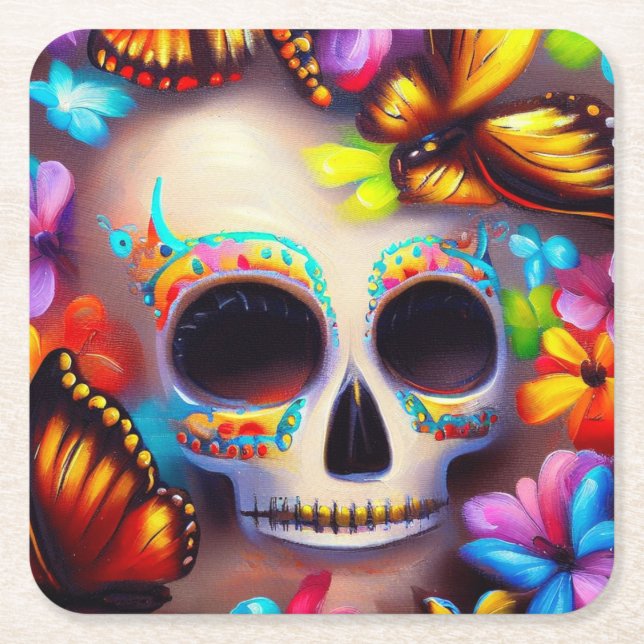 Posavasos Cuadrado De Papel Día de las mariposas muertas 1 (Anverso)