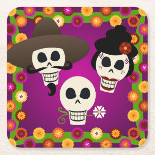 Posavasos Cuadrado De Papel Día De Los Cránulos Muertos
