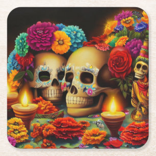 Posavasos Cuadrado De Papel Día de los muertos