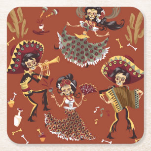 Posavasos Cuadrado De Papel Día de los Muertos - Día de los Muertos Posavasos
