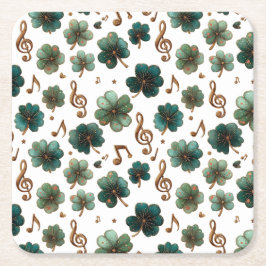 Posavasos Cuadrado De Papel Día de San Patricio Musical Trébol