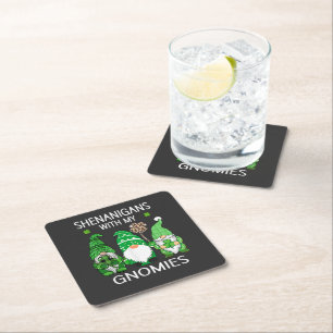 Posavasos Cuadrado De Papel Día de San Patricio Shamrock Afortunado Gnomos Leo