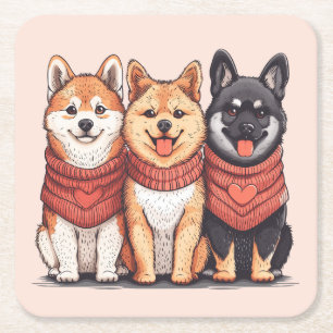 Posavasos Cuadrado De Papel Día de San Valentín Shiba Inu Dogs