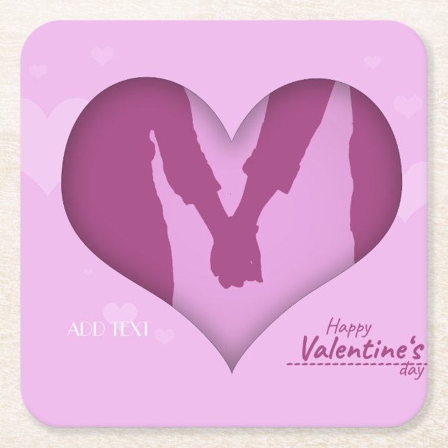 Posavasos Cuadrado De Papel Día del amor hermoso rosa (Anverso)