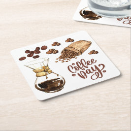 Posavasos Cuadrado De Papel Día del café Guay rústico marrón Espresso Blanco