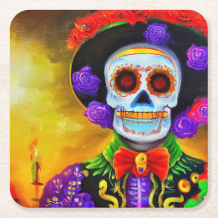 Posavasos Cuadrado De Papel Día del Muerto 1
