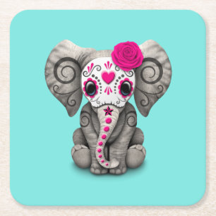 Posavasos Cuadrado De Papel Día rosado del elefante muerto