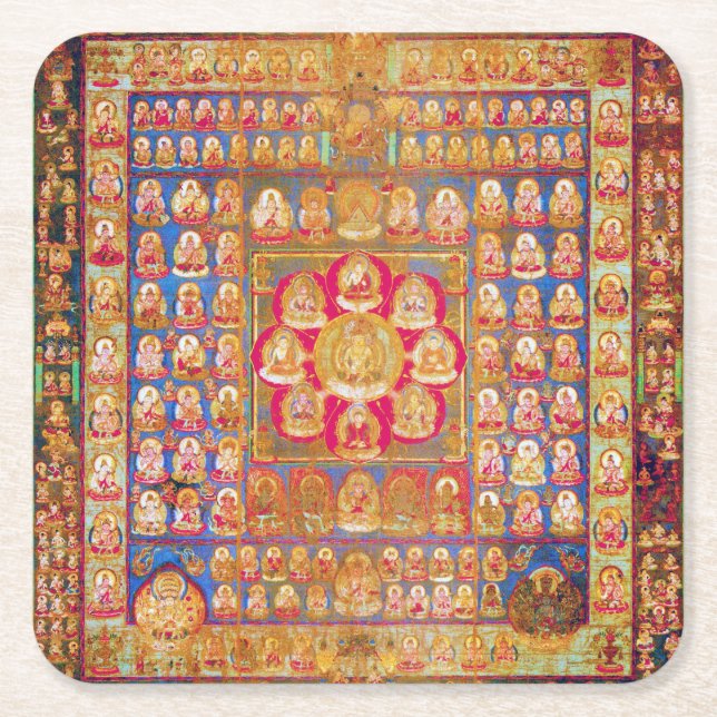 Posavasos Cuadrado De Papel Diagrama cósmico de Mandala para meditación (Anverso)