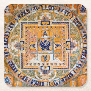 Posavasos Cuadrado De Papel Diagrama cósmico de Mandala para meditación