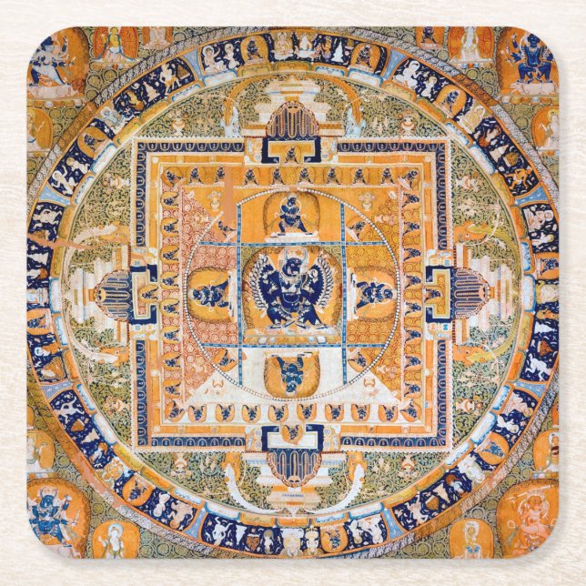 Posavasos Cuadrado De Papel Diagrama cósmico de Mandala para meditación (Anverso)