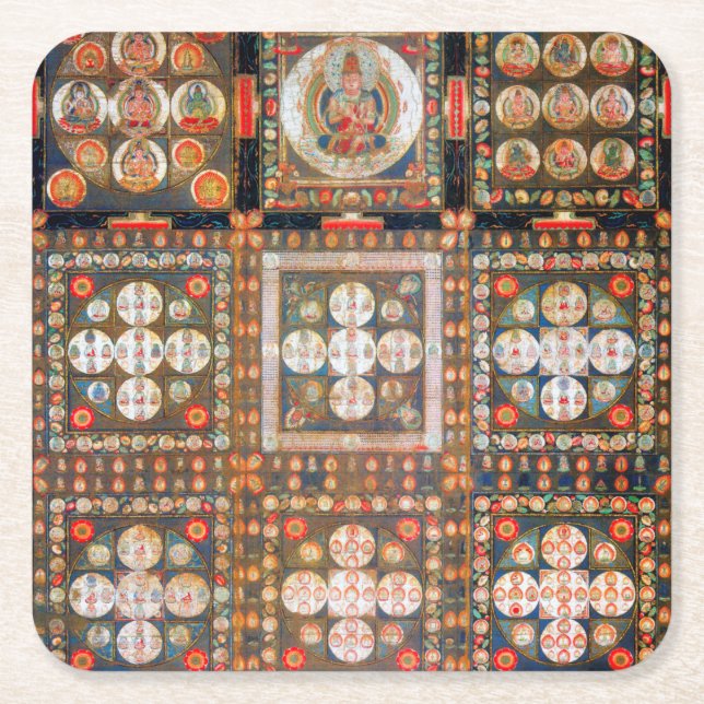 Posavasos Cuadrado De Papel Diagrama cósmico de Mandala para meditación (Anverso)