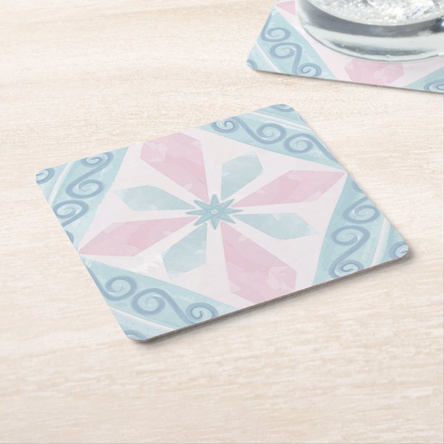 Posavasos Cuadrado De Papel diamond shaped blue pattern (En perspectiva)