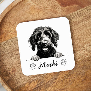 Posavasos Cuadrado De Papel Dibujo a mano de perro de Goldendoodle personaliza
