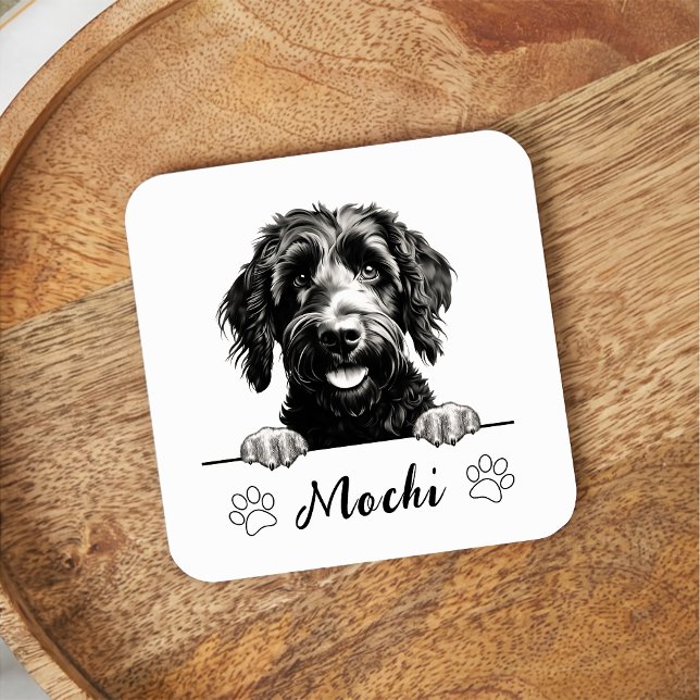 Posavasos Cuadrado De Papel Dibujo a mano de perro de Goldendoodle personaliza (Subido por el creador)