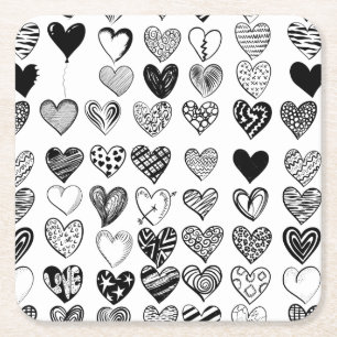 Posavasos Cuadrado De Papel Dibujo adorable de esgrima del corazón negro