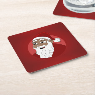 Posavasos Cuadrado De Papel Dibujo animado negro de Papá Noel