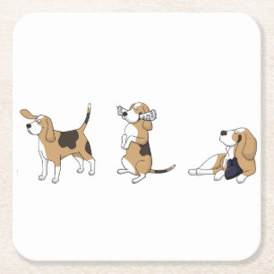 Posavasos Cuadrado De Papel dibujo animado treeing 2 del coonhound del