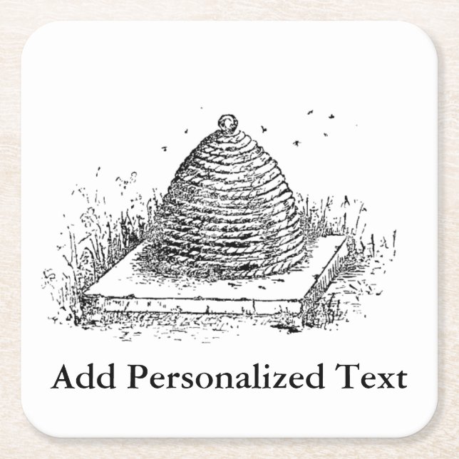 Posavasos Cuadrado De Papel Dibujo blanco y negro del vintage de la colmena (Anverso)