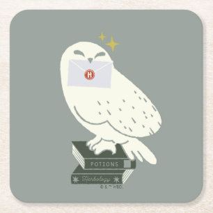 Posavasos Cuadrado De Papel Dibujo caprichoso de Hedwig con carta