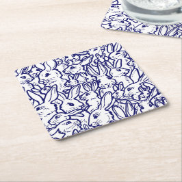 Posavasos Cuadrado De Papel Dibujo de conejo blanco azul de la marina