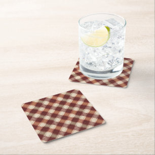 Posavasos Cuadrado De Papel Dibujo de Cuadros Rojo Herrumbre Naranja Crema Rús