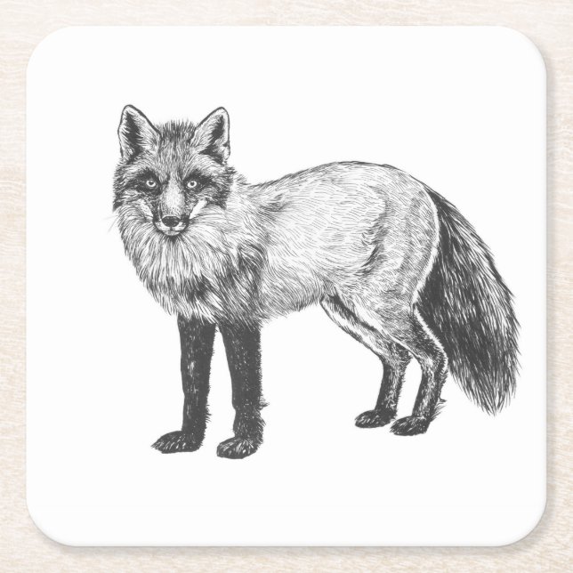 Posavasos Cuadrado De Papel Dibujo de Fox (Anverso)