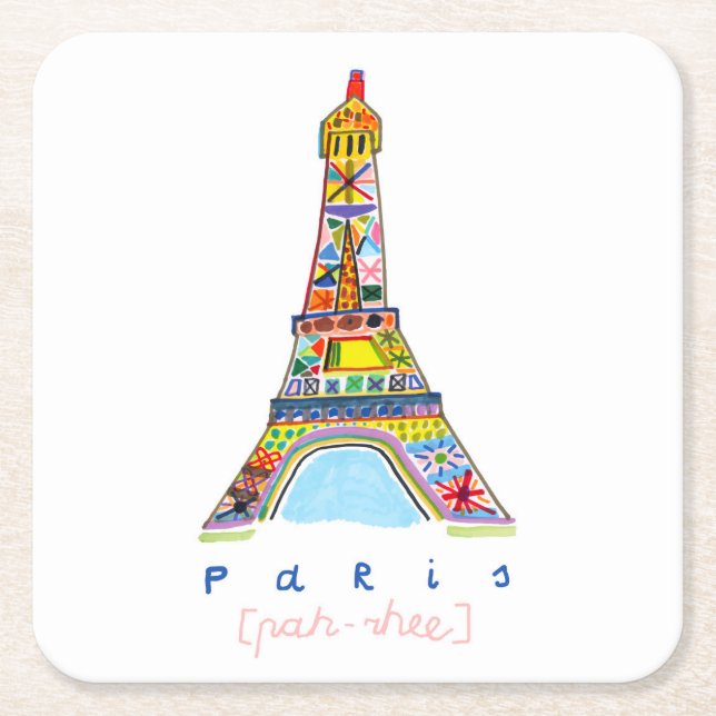 Posavasos Cuadrado De Papel Dibujo de la extremidad del fieltro de París (Anverso)