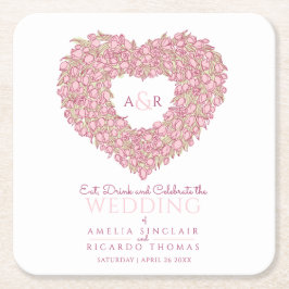 Posavasos Cuadrado De Papel dibujo de la tinta del ramo del corazón del tulipá