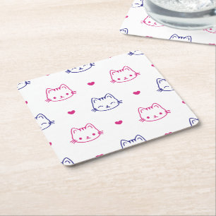 Posavasos Cuadrado De Papel Dibujo de patrón de cara de gato con diseño lindo 
