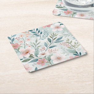 Posavasos Cuadrado De Papel Dibujo de patrón de flores