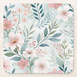 Posavasos Cuadrado De Papel Dibujo de patrón de flores