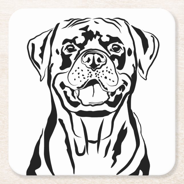 Posavasos Cuadrado De Papel Dibujo de Rottweiler (Anverso)