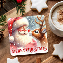 Dibujo divertido de Rudolph Santa en posavasos de