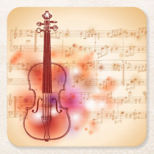 Posavasos Cuadrado De Papel Dibujo en el fondo de la acuarela del violín