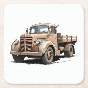Posavasos Cuadrado De Papel Dibujo genial de un viejo camión pickup/plataforma