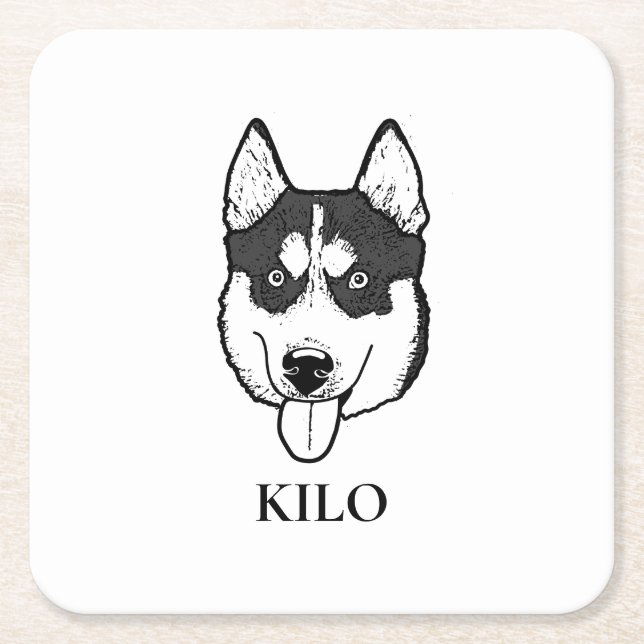 Posavasos Cuadrado De Papel Dibujo manual personalizado de Husky Sibir Dog (Anverso)
