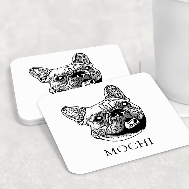 Posavasos Cuadrado De Papel Dibujo manual personalizado de perro de Bulldog fr (Subido por el creador)