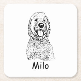 Posavasos Cuadrado De Papel Dibujo manual personalizado de perro goldendoodle
