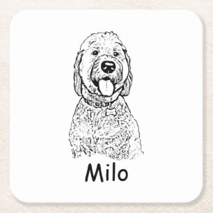Posavasos Cuadrado De Papel Dibujo manual personalizado de perro goldendoodle