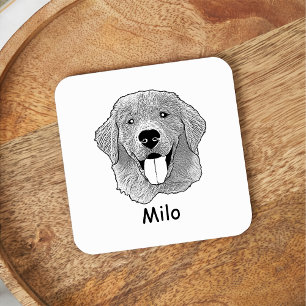 Posavasos Cuadrado De Papel Dibujo personalizado de mano del perro con recuper