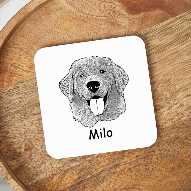 Posavasos Cuadrado De Papel Dibujo personalizado de mano del perro con recuper (Subido por el creador)