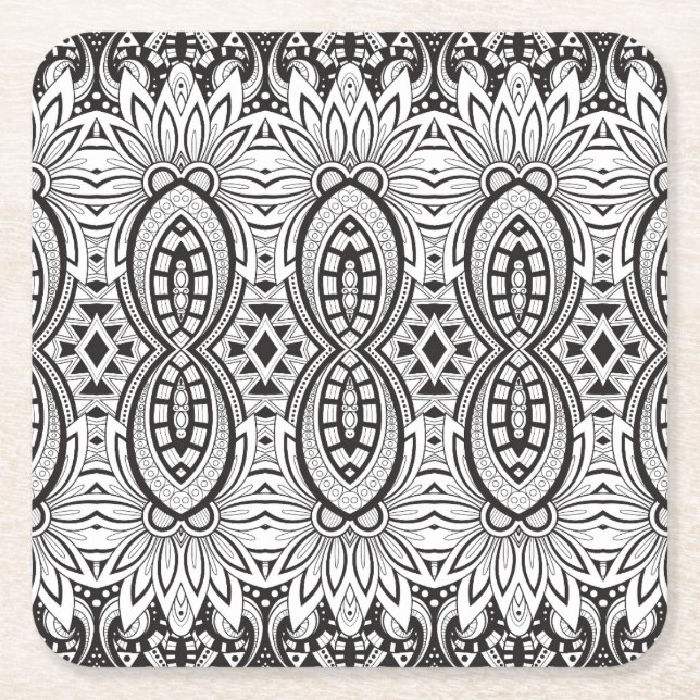 Posavasos Cuadrado De Papel Dibujo tribal inspirado (Anverso)