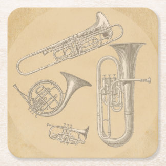 Posavasos Cuadrado De Papel Dibujos del vintage de los instrumentos de cobre