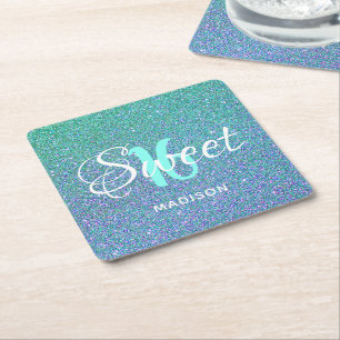 Posavasos Cuadrado De Papel Dieciséis Verde azulados Blue Elegant Personaliza