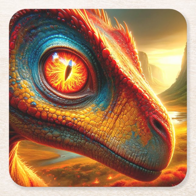 Posavasos Cuadrado De Papel Dinosaurio (Anverso)