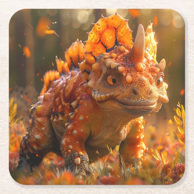 Posavasos Cuadrado De Papel Dinosaurio (Anverso)