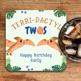 Posavasos Cuadrado De Papel Dinosaurio 2º cumpleaños Gracioso Pterodáctilo Ver