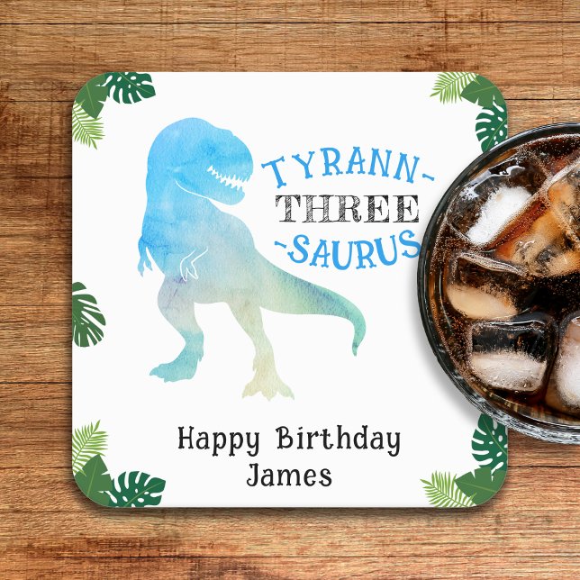 Posavasos Cuadrado De Papel Dinosaurio 3 Fiesta de cumpleaños Blue Tyrannosaur (Dinosaur 3rd Birthday Party Blue Tyrannosaurus Rex Square Paper Coaster
)